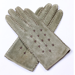 Women's Handsewn Pig Suede Gloves, Leather Gloves, with Leather Strips QY-L10180