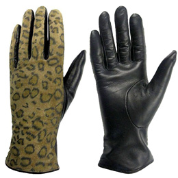 Women's Leopard Print Goat Suede Gloves, Leather Gloves, QY-L10322