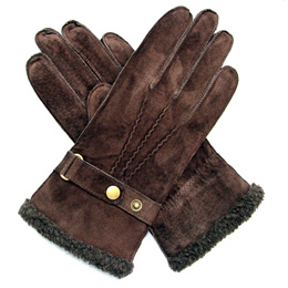 Women's Outseam Pig Suede Gloves, Leather Gloves, with Visible Fur Cuff QY-L10302
