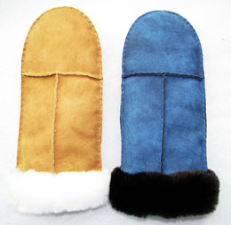Ladies' Handsewn Suede Fabric Mitten Gloves with Synthetic Fur Lining QY-L10285