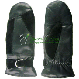 Ladies' Belted Sheepskin Mitten Gloves with Synthetic Fur Lining Leather Insulated Mittens QY-L10596
