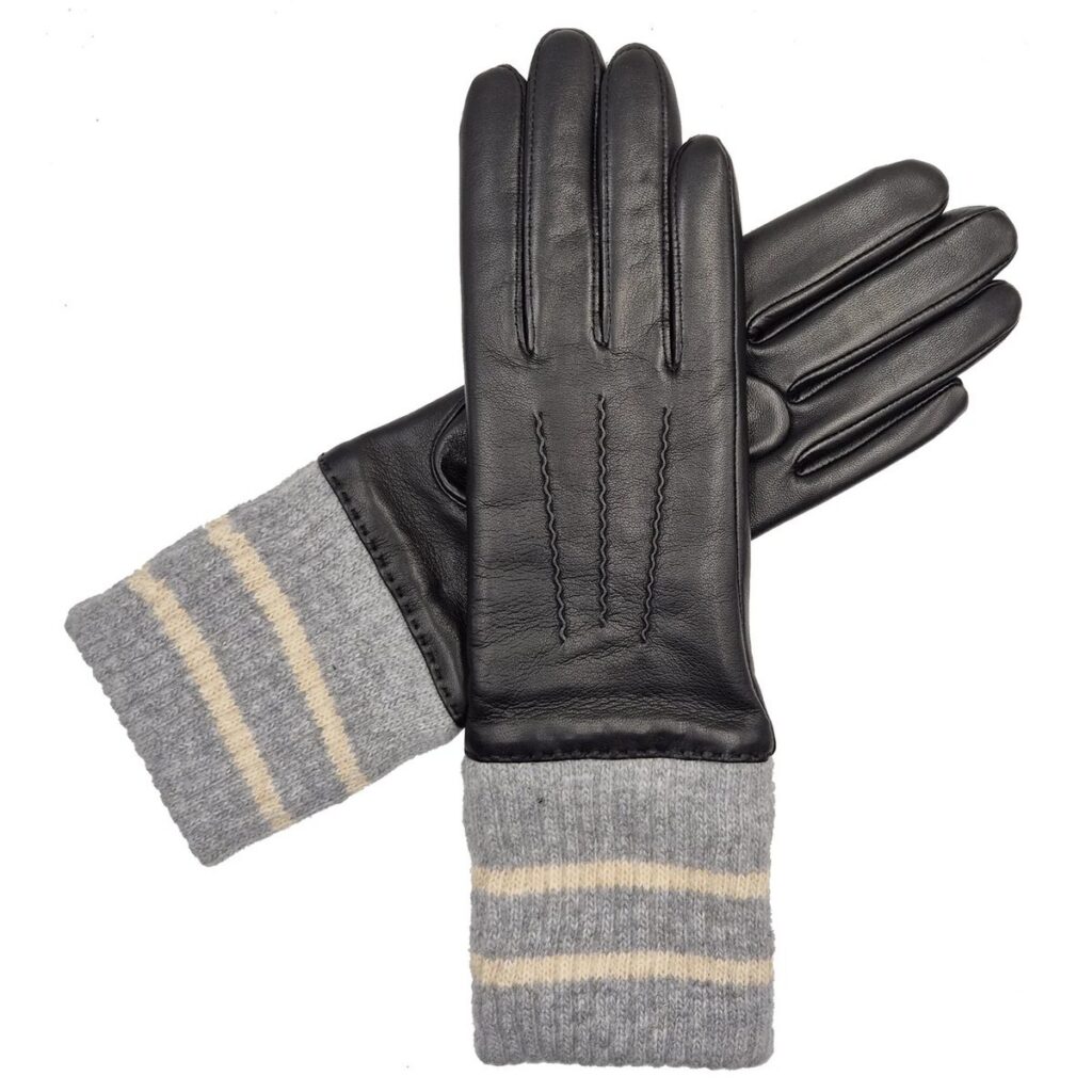 Marnie Leather Knit-Cuff Gloves