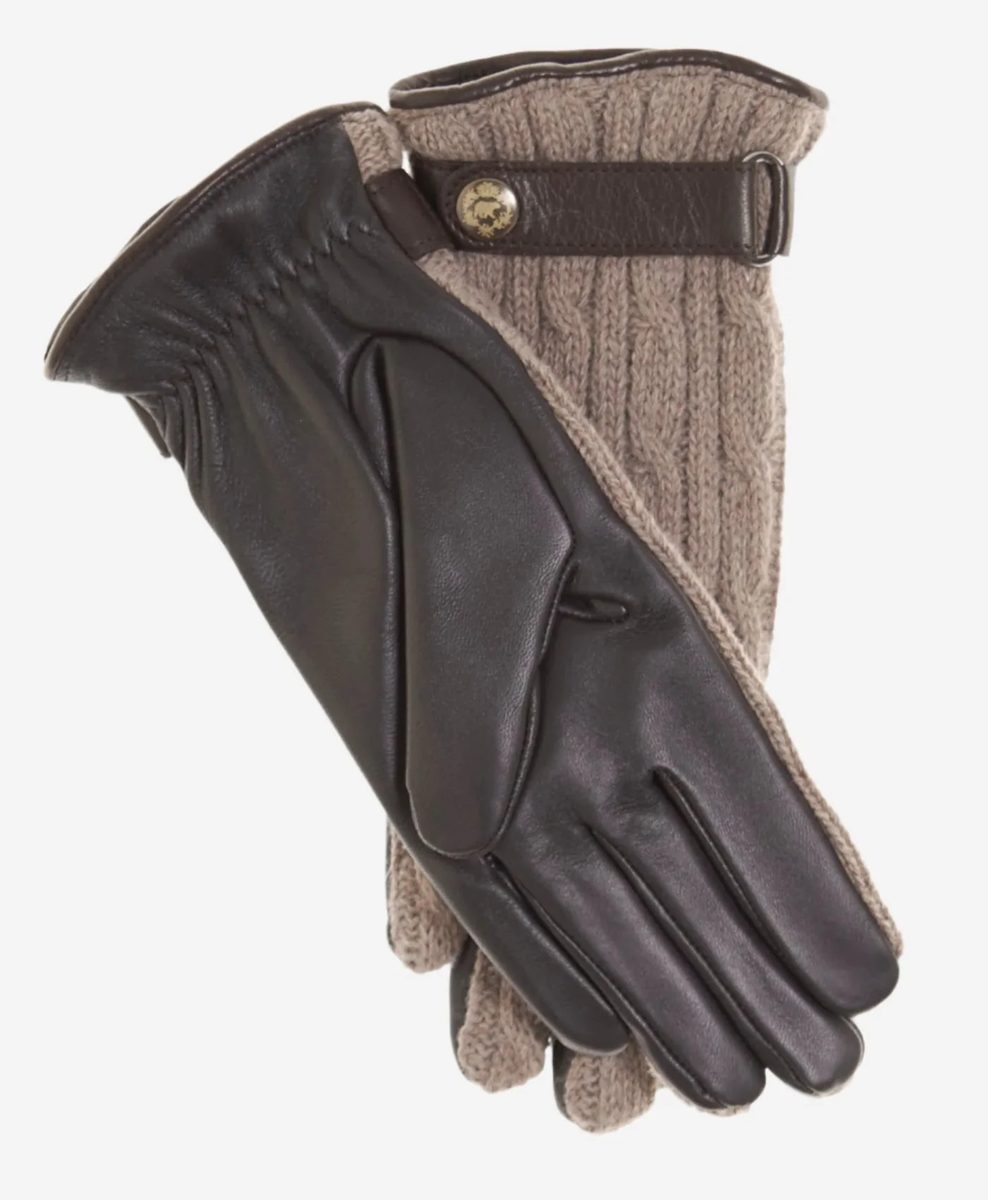 Knit-Back Leather Wrist-Strap Gloves