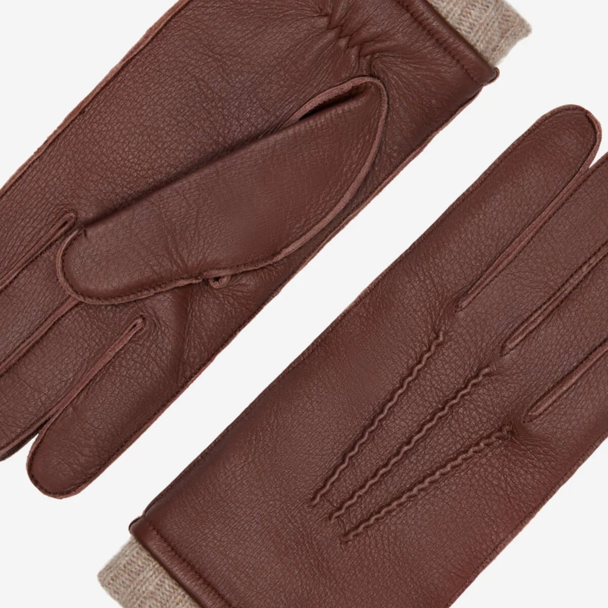 Deer-Skin Outseam Knit-Cuff Gloves - Image 4