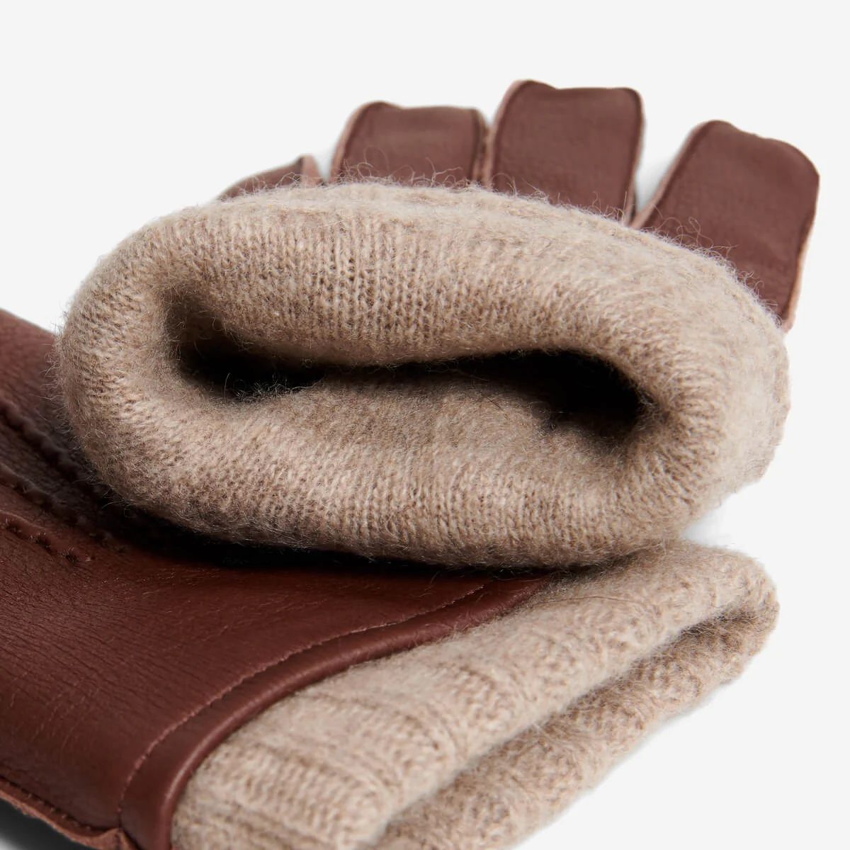 Deer-Skin Outseam Knit-Cuff Gloves - Image 6