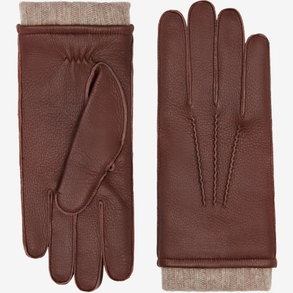 Deer-Skin Outseam Knit-Cuff Gloves