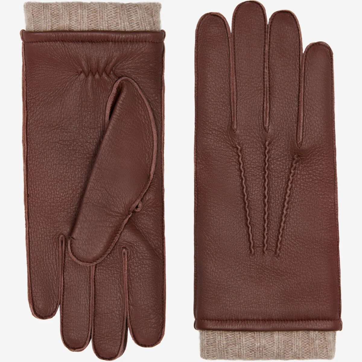 Deer-Skin Outseam Knit-Cuff Gloves